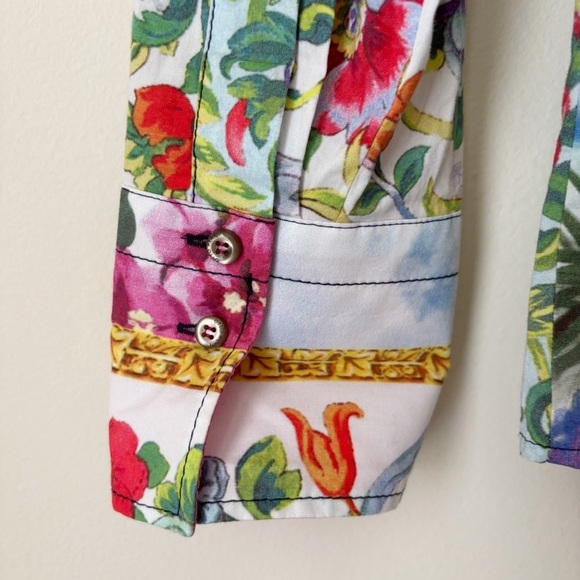 Otto Kern Tropical Resort Scarf Print Shirt Sz 40 US 10 Button Front - Picture 4 of 7